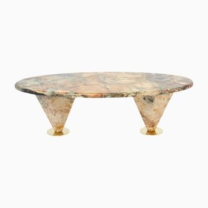 Marble Brass Oval Free Form Eye Breccia Benou Coffee Table, 1980s