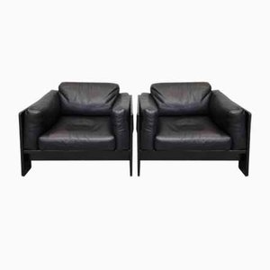 Bastiano Chairs in Black Leather by Tobia Scarpa for Gavina, Set of 2