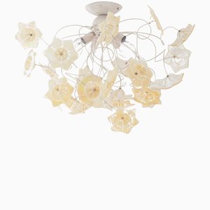 Lámpara de araña de cristal de Murano ámbar y blanco, años 90