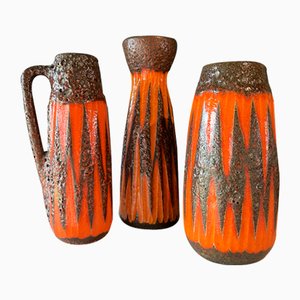 Vases Fat Lava Orange, Marron et Rouge de Scheurich, Set de 3