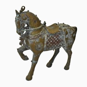Artista moresco, cavallo, XVII secolo, legno e rame cesellato a mano