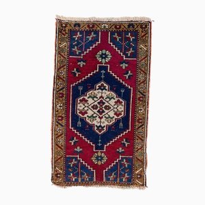 Small Vintage Turkish Red & Blue Wool Rug