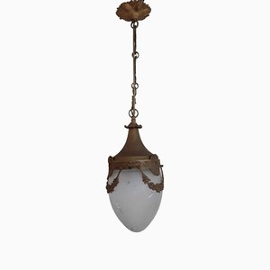 Lampada da soffitto Art Nouveau in metallo e vetro, inizio XX secolo