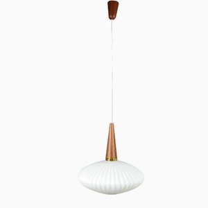 Swedish Hanging Lamp with Glass Shade and Teak Elements, 1950s