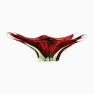 Vaso vintage in vetro di Murano rosso e verde, Italia, anni '60