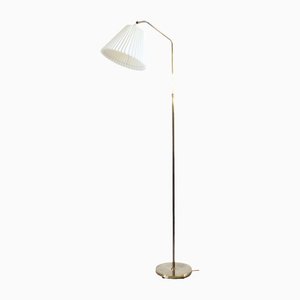 Scandinavian Floor Lamp in Brass with Pleated Shade, 1950s