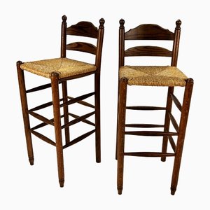 Modernist Barstools with Wicker, 1960s, Set of 2