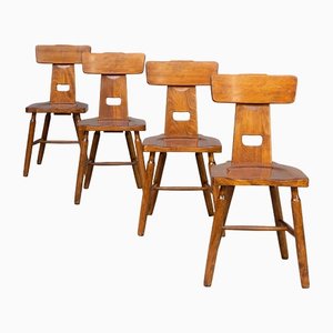 Brutalist Oak Wooden Dining Chairs, 1970s, Set of 4