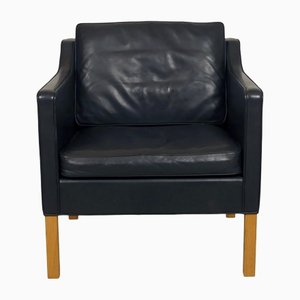 Black Aniline Leather 2321 Armchair by Børge Mogensen for Fredericia, 1990s