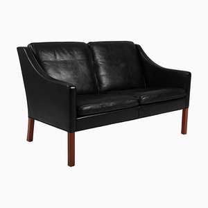 Black Leather Model 2208 Sofa attributed to Børge Mogensen for Fredericia