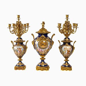 Napoleon III Gilt Bronze Porcelain Candleholders