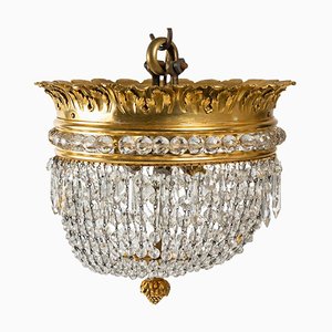 Lámpara colgante de bronce dorado y cristal, siglo XIX