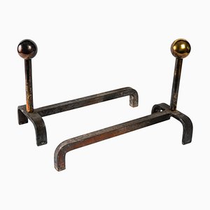 Cast Iron and Brass Chenets, 1960s, Set of 2