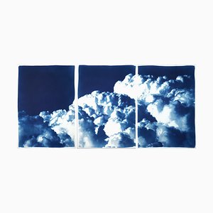 Kind of Cyan, Trittico multipannello con Serene Clouds, 2021, Cyanotype