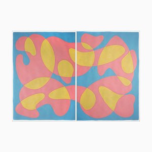 Ryan Rivadeneyra, Díptico modernista de colores primarios, 2021, acrílico sobre papel