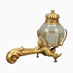 French Gilt Bronze and Crystal Glass Eagle Claw Inkstand, 1890s
