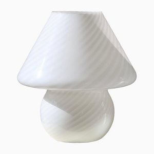 Große weiße Vintage Murano Swirl Mushroom Lampe, 1970er