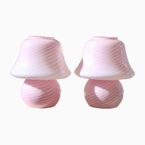Vintage Murano Pink Swirl Mushroom Lampe, 1970er