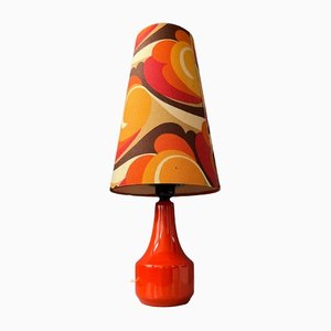 Lámpara de mesa era espacial Mid-Century de cerámica y tela naranja, años 70