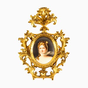 Marco florentino dorado con placa de porcelana, década de 1890