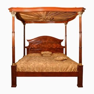 20th Century Mahogany Four Poster Bed with Silk Canopy, 1990s
