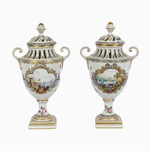 20th Century Dresden Porcelain Pot Pourri Lidded Vases, 1920s, Set of 2