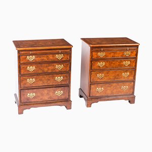 20th Century Burr Walnut Bedside Chests Cabinets with Slides, 1950s, Set of 2