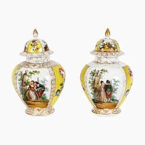 Early 20th Century Dresden Lidded Porcelain Vases & Covers, 1890s, Set of 2