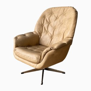 Vintage Leather Swivel Egg Chair Armchair