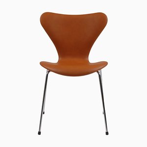 3107 Stuhl aus cognacfarbenem Leder von Arne Jacobsen für Fritz Hansen