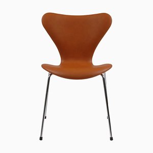 Chaise 3107 en Cuir Cognac par Arne Jacobsen pour Fritz Hansen