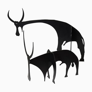 Schwarz lackierte Twin Bulls Skulptur von Bernhard Lipsøe