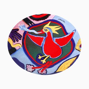 Plat en Céramique Représentant un Oiseau Rouge par Corneille