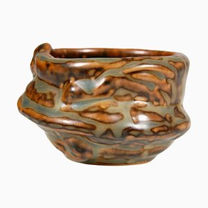 Small Stoneware Bowl with Sung Glaze and Salamander Design by Axel Salto for Royal Copenhagen