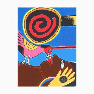 Corneille, Composición con mujer y pájaro, 2002, Litografía