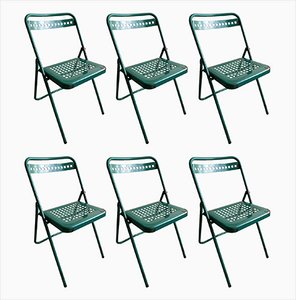 French Garden Patio Chairs in Green Metal, 1950s, Set of 6