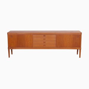 Low Teak Wood Sideboard with Sliding Doors and Drawers by H.W. Klein for Bramin, 1919