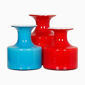 Blue and Red Glass Vases from Holmegaard, Set of 3