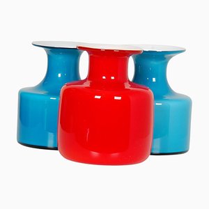 Vasi in vetro blu e rosso di Holmegaard, set di 3