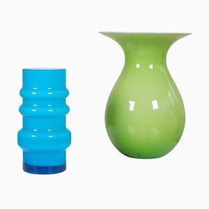 Vases en Verre Bleu et Vert de Holmegaard, Set de 2
