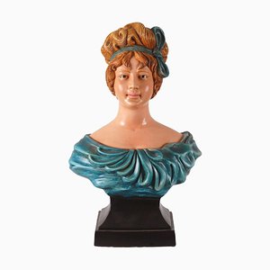 Danish Painted Bust of a Woman Ceramic, 1930s