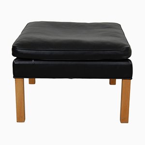 Black Leather 2202 Ottoman by Børge Mogensen for Fredericia