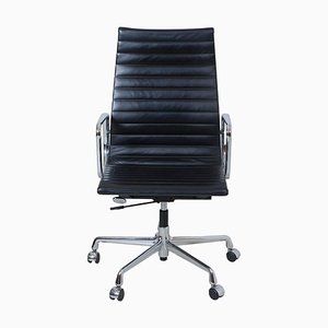 Black Leather and Chrome Ea-119 Office Chair by Charles Eames for Vitra