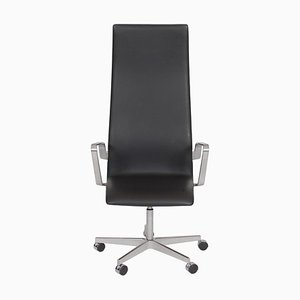 Chaise de Bureau Haute Oxford en Cuir Noir par Arne Jacobsen
