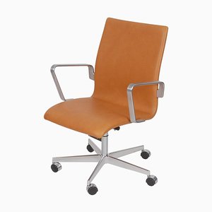 Cognac Aniline Leather Oxford Office Chair by Arne Jacobsen