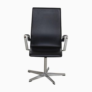 Schwarzer Leder Oxford Stuhl mit Chromgestell von Arne Jacobsen