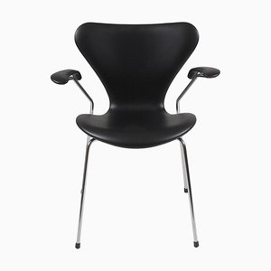 3207 Armchair in Black Leather by Arne Jacobsen for Fritz Hansen