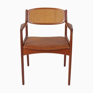 Armchair with Patinated Brown Aniline Leather by Ib Kofod-Larsen, 1950s