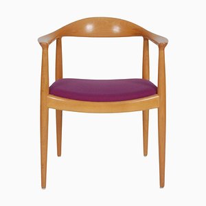 Armchair in Oak with Seat in Purple Fabric by Hans J. Wegner, 1970s