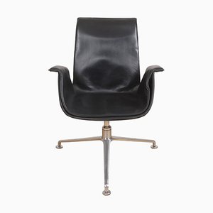 Niedriger Tulip Chair aus schwarz patiniertem Leder von Fabricius und Kastholm